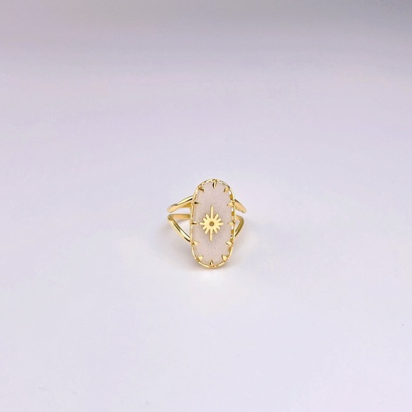 NEW Gold White Quartz Bohemian Design Adjustable Gold Plated Ring - Picture 5 of 6